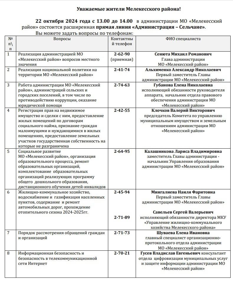 Прямая линия «Администрация – Сельчане».